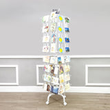 64 Adjustable Pockets Display Rack 5x7 7x5 up to 9.3 Wide X 8 Tall Cards, 1.27 deep Pockets, Double Tier Greeting Post Card Christmas Holiday Spinning Rack Stand White 10139-WHITE