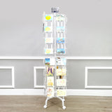 64 Adjustable Pockets Display Rack 5x7 7x5 up to 9.3 Wide X 8 Tall Cards, 1.27 deep Pockets, Double Tier Greeting Post Card Christmas Holiday Spinning Rack Stand White 10139-WHITE