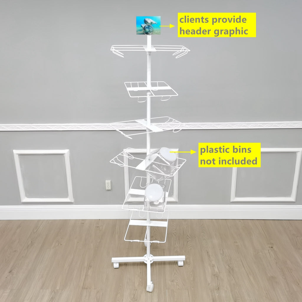 FixtureDisplays® Bucket Rotating Display Rack, White Metal Retail Rack