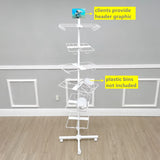 FixtureDisplays® Bucket Rotating Display Rack, White Metal Retail Rack Can Hold (but not including) 24 Plastic Clear Bin 10157