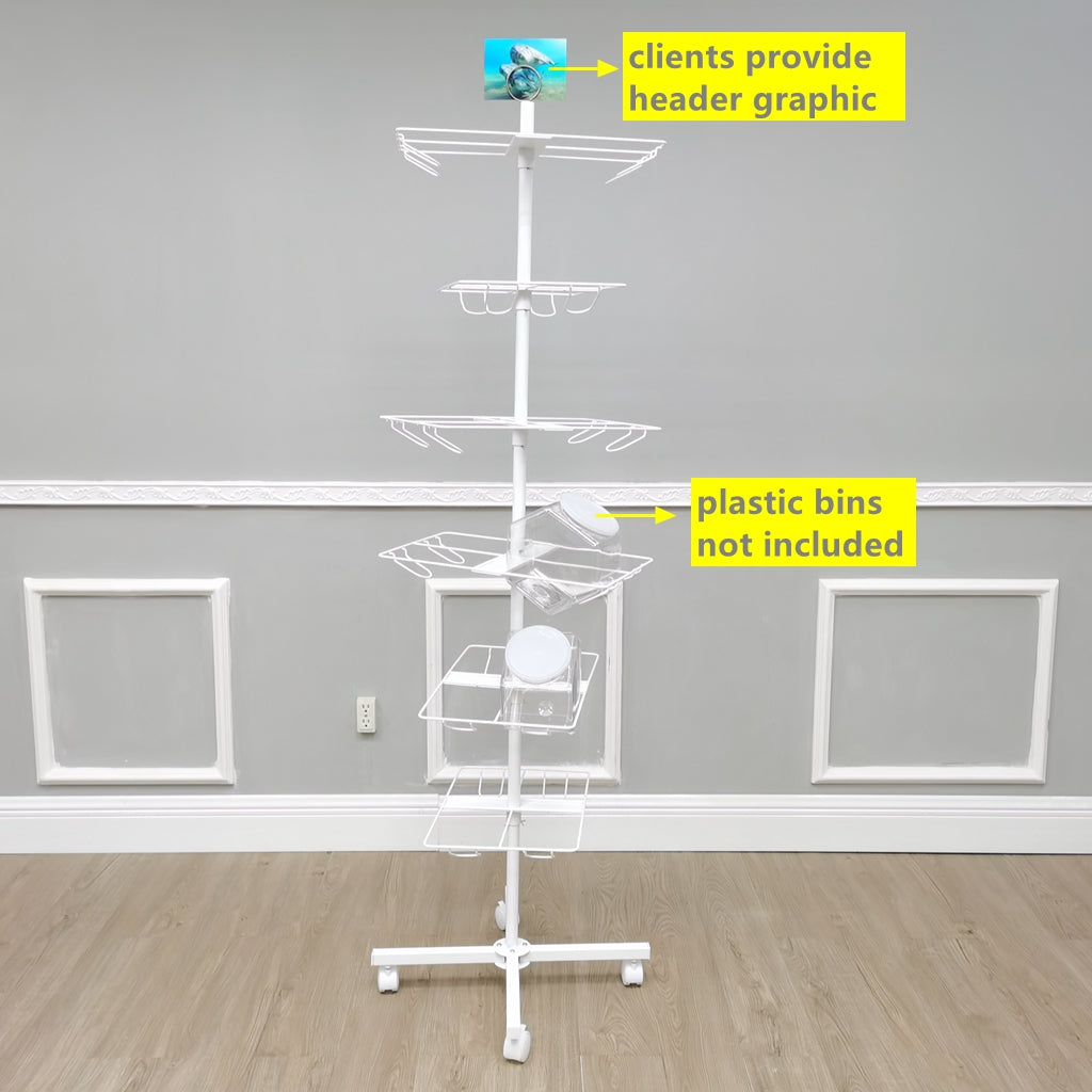 FixtureDisplays® Bucket Rotating Display Rack, White Metal Retail Rack