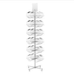 FixtureDisplays® Bucket Rotating Display Rack, White Metal Retail Rack INCLUDING 24 Plastic Clear Bin 10157+24X19485