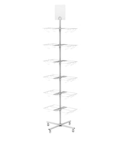 FixtureDisplays® Bucket Rotating Display Rack, White Metal Retail Rack Can Hold (but not including) 24 Plastic Clear Bin 10157