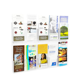 10-Pocket Wallmount Literature Holder Tri-fold 4X9.5 Brochure Leaflet 22X16X1.3" 10187