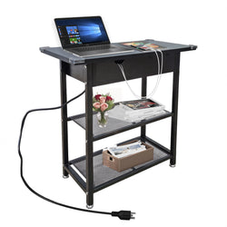 23X11.5X23" Narrow Side Table Night Stand USB Ports and Outlets for Small Spaces 10190