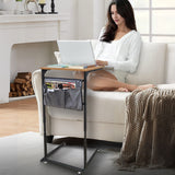16X11.6X28-32" C Shaped Small Sofa Side Table w/ Storage Bag & Metal Frame 10191