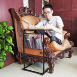 16X11.6X28-32" C Shaped Small Sofa Side Table w/ Storage Bag & Metal Frame 10191