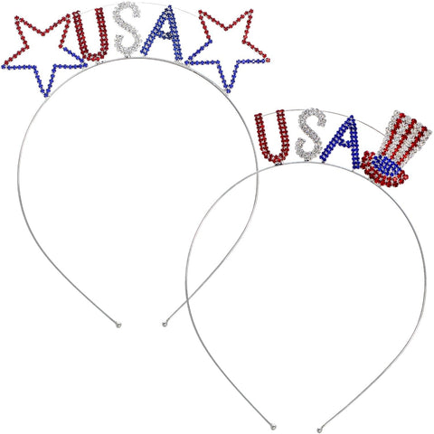 Silver & Crystal Cluster Usa Hat or Stars Wire Headbands