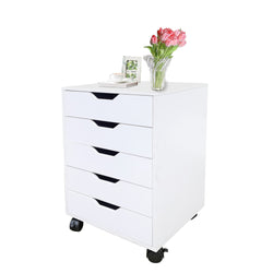 17X15X25" 5-Drawer Cabinet Nightstand BedsideTable Wheel Closet Office Organizer 10200
