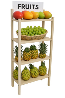 21X11X49" 4Tier Wood Rack Foldable Display Shelf Merchandise With Blank Sign 10213