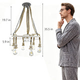 35.6 x 21" Farmhouse Wagon Wheel Chandelier - Solid Wood & Metal, 6 Pcs 4W Bulbs 10245