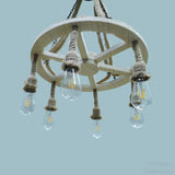 35.6 x 21" Farmhouse Wagon Wheel Chandelier - Solid Wood & Metal, 6 Pcs 4W Bulbs 10245