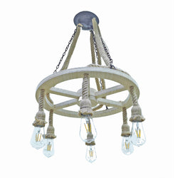 35.6 x 21" Farmhouse Wagon Wheel Chandelier - Solid Wood & Metal, 6 Pcs 4W Bulbs 10245