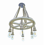 35.6 x 21" Farmhouse Wagon Wheel Chandelier - Solid Wood & Metal, 6 Pcs 4W Bulbs 10245