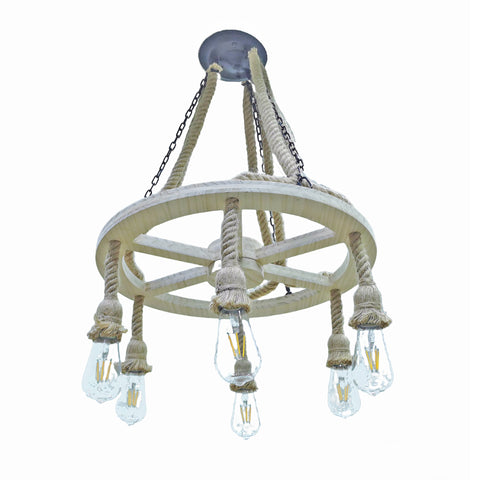 35.6 x 21" Farmhouse Wagon Wheel Chandelier - Solid Wood & Metal, 6 Pcs 4W Bulbs 10245