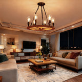19 x 21" Farmhouse Wagon Wheel Chandelier, Solid Wood & Metal, 6 Bulbs, 2700K 10246