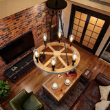 19 x 21" Farmhouse Wagon Wheel Chandelier, Solid Wood & Metal, 6 Bulbs, 2700K 10246