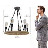 19 x 21" Farmhouse Wagon Wheel Chandelier, Solid Wood & Metal, 6 Bulbs, 2700K 10246