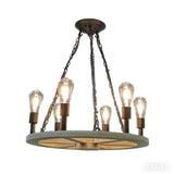 19 x 21" Farmhouse Wagon Wheel Chandelier, Solid Wood & Metal, 6 Bulbs, 2700K 10246