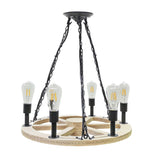 19 x 21" Farmhouse Wagon Wheel Chandelier, Solid Wood & Metal, 6 Bulbs, 2700K 10246