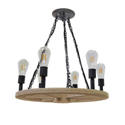 19 x 21" Farmhouse Wagon Wheel Chandelier, Solid Wood & Metal, 6 Bulbs, 2700K 10246