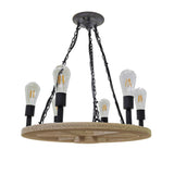 19 x 21" Farmhouse Wagon Wheel Chandelier, Solid Wood & Metal, 6 Bulbs, 2700K 10246