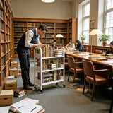 30  3-Tier White Metal Rolling Book Cart Library Book Truck 300LB Capacity 10264