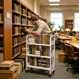 30  3-Tier White Metal Rolling Book Cart Library Book Truck 300LB Capacity 10264