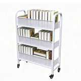 30  3-Tier White Metal Rolling Book Cart Library Book Truck 300LB Capacity 10264