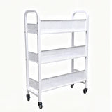 30  3-Tier White Metal Rolling Book Cart Library Book Truck 300LB Capacity 10264