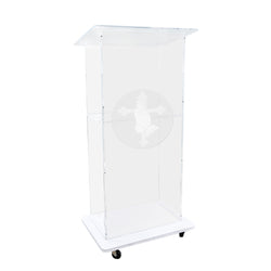 Clear Acrylic Podium Pulpit Lectern 23X16X46.3" CrossPrayerHand MDF Base 102702+12152