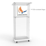 Clear Acrylic Podium Pulpit Lectern 23X16X46.3" Wood (MDF) Base Custom Logo 102702+15901-12“-COLOR