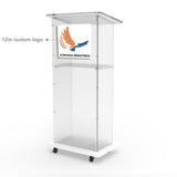 Clear Acrylic Podium Pulpit Lectern 23X16X46.3" Wood (MDF) Base Custom Logo 102702+15901-12“-COLOR