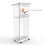 Clear Acrylic Podium Pulpit Lectern 23X16X46.3" Wood (MDF) Base Custom Logo 102702+15901-12“-COLOR