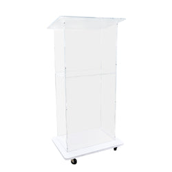 Clear Acrylic Podium Pulpit Lectern 23X16X46.3" Wood (MDF) Base Custom Logo 102702+15901-12“-COLOR