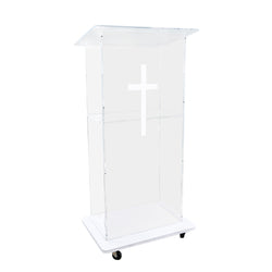 Clear Acrylic Podium Pulpit Lectern 23X16X46.3" Cross Engineered Wood (MDF) Base 102702+1803CROSS