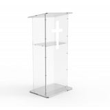 Clear Acrylic Lucite Podium Pulpit Lectern 43 Tall with White Cross