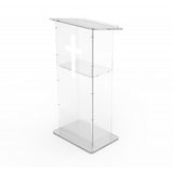 Clear Acrylic Lucite Podium Pulpit Lectern 43 Tall with White Cross