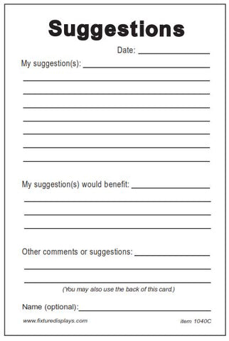 Cards, Suggestion Guest and Employee 25pk 1040C
