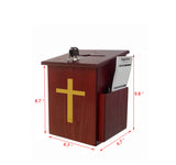 Wood Church Collection Tithing Donation Fundraising Prayer Box Gold Cross