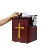 Wood Church Collection Tithing Donation Fundraising Prayer Box Gold Cross