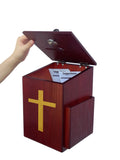 Wood Church Collection Tithing Donation Fundraising Prayer Box Gold Cross