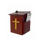 Wood Church Collection Tithing Donation Fundraising Prayer Box Gold Cross