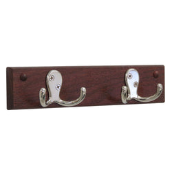 2 Double Prong Hook Rail/Coat Rack, Nickel/Mahogany 104262