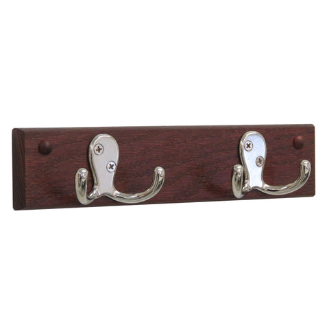 2 Double Prong Hook Rail/Coat Rack, Nickel/Mahogany 104262