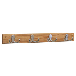 4 Double Prong Hook Rail/Coat Rack, Nickel/Light Oak 104273