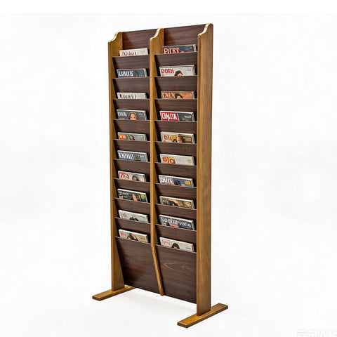 Magazine Literature Display Rack Floor Stand 20 Pocket Wood Organizer LetterSize 104408