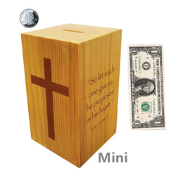 Small 4X4X7“ Solid Wood Donation Box, Coin Collection Box Kids Tithese Offering 10887