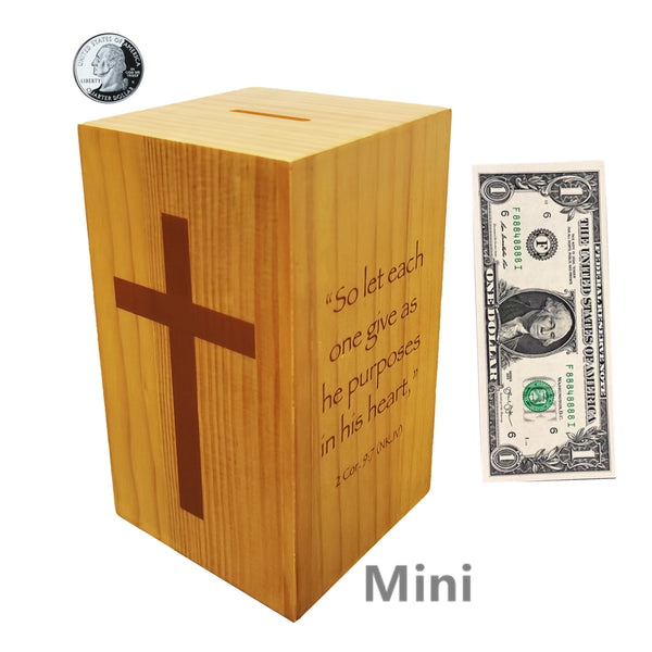 Small 4X4X7“ Solid Wood Donation Box, Coin Collection Box Kids