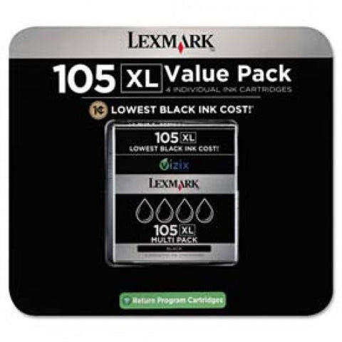 Lexmark? 14N0843 (105XL) High Yield Ink, 510 Page Yield, 4/Pk, Black 1119297